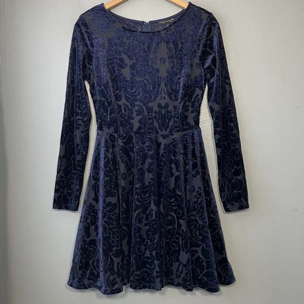 City Triangles Size 3 Blue Velvet Mini Skater Dress Whimsigoth Dark Fairy Y2K